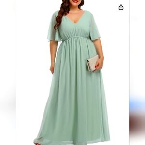 NEW..PINUP FASHION..Green Flutter Sleeve V-Neck Sundress...SIZE:22W